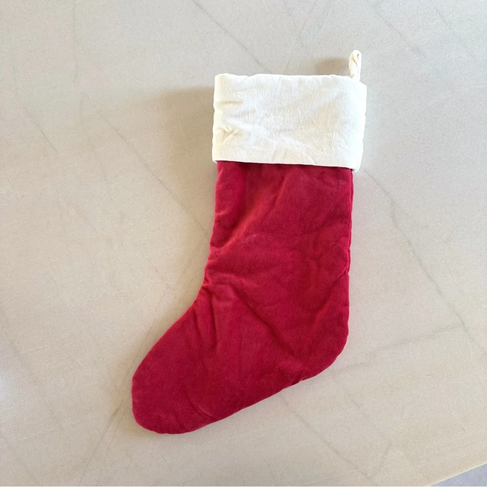 Pottery Barn Classic Velvet Christmas Stocking Medium Red Ivory “Grandma”